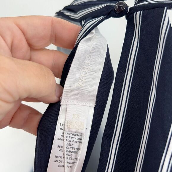 SuperFoxx Striped Navy White Halter Jumpsuit Women's Size XS Stretchy - Picture 4 of 16